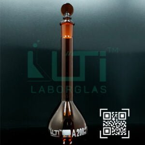 2705-AMBER GLASS, QR. CODED VOLUMETRIC FLASK WITH SOLID GLASS STOPPER, CLASS A, SERIALIZED WITH INDIVIDUAL WORK CERTIFICATE ASTM E-288