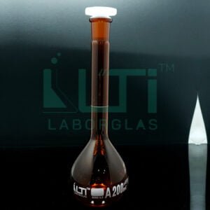 2730-AMBER GLASS VOLUMETRIC FLASK WITH POLYETHYLENE STOPPER, CLASS A, SERIALIZED WITH INDIVIDUAL CERTIFICATE ASTM E-288