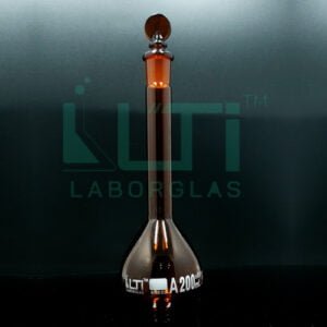 2770-AMBER GLASS VOLUMETRIC FLASK WITH SOLID GLASS STOPPER, CLASS A, UNSERIALIZED WITH BATCH CERTIFICATE ASTM E-288