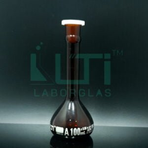 2850-AMBER GLASS WIDE MOUTH VOLUMETRIC FLASK WITH PE STOPPER, CLASS A, SERIALIZED WITH INDIVIDUAL CERTIFICATE ASTM E-288