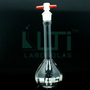2870-CLEAR GLASS WIDE MOUTH VOLUMETRIC FLASK WITH PTFE STOPPER, CLASS A, SERIALIZED WITH INDIVIDUAL CERTIFICATE ASTM E-288