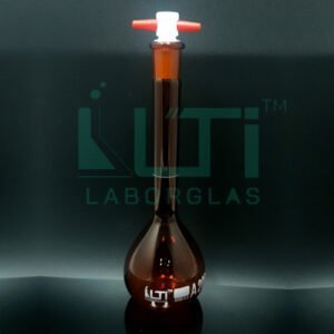 2900-AMBER GLASS WIDE MOUTH VOLUMETRIC FLASK WITH PTFE STOPPER, CLASS A, SERIALIZED WITH INDIVIDUAL CERTIFICATE ASTM E-288