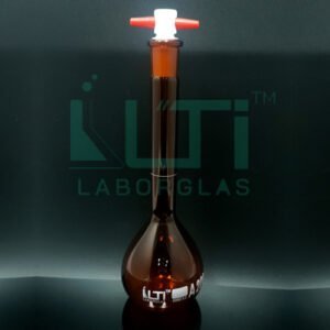 2942-AMBER GLASS, NARROW MOUTH VOLUMETRIC FLASK WITH PTFE STOPPER, CLASS A, SERIALIZED WITH INDIVIDUAL CERTIFICATE, ASTM E-288