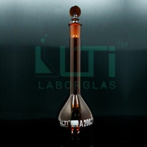 3070-AMBER GLASS VOLUMETRIC FLASK WITH GLASS STOPPER, CLASS A, USP STANDARD WITH BATCH CERTIFICATE
