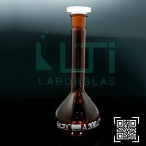 3145-AMBER GLASS, QR. CODED VOLUMETRIC FLASKS, CLASS A WITH PE STOPPER, DIN/ISO