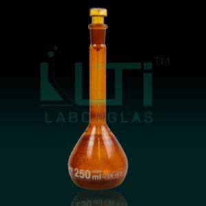 3190-AMBER GLASS, VOLUMETRIC FLASKS, CLASS-B, WITH HOLLOW GLASS STOPPER, DIN/ISO