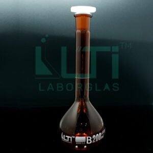 3200-AMBER GLASS, VOLUMETRIC FLASKS, CLASS-B, WITH PE STOPPER, ISO