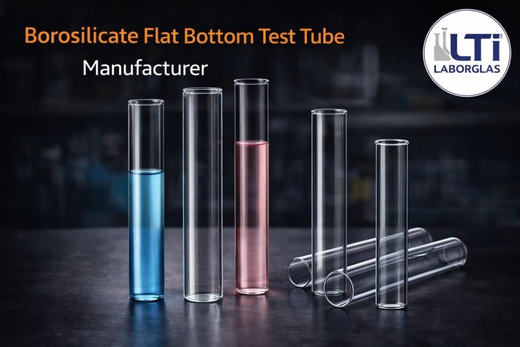 Borosilicate Flat Bottom Test Tube Manufacturer | Labtech Export